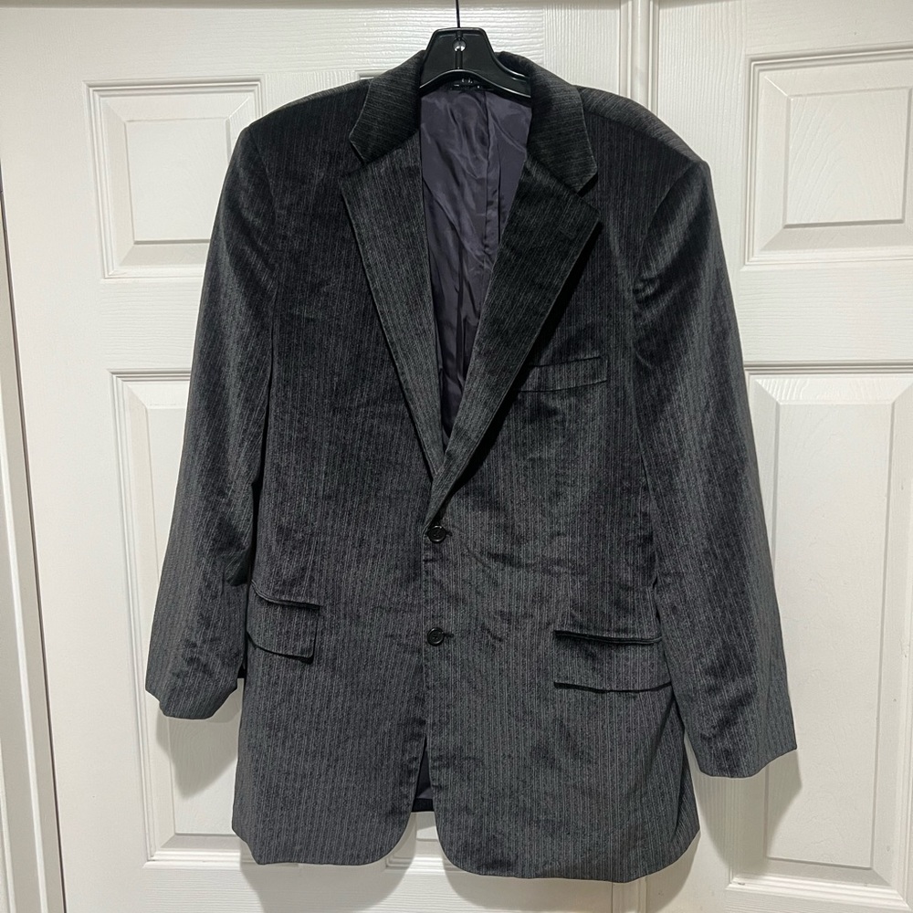 THEORY ‎ Luxe Plush Velvet Tuxedo Blazer Dark Grey Sporty Business Casual 46R